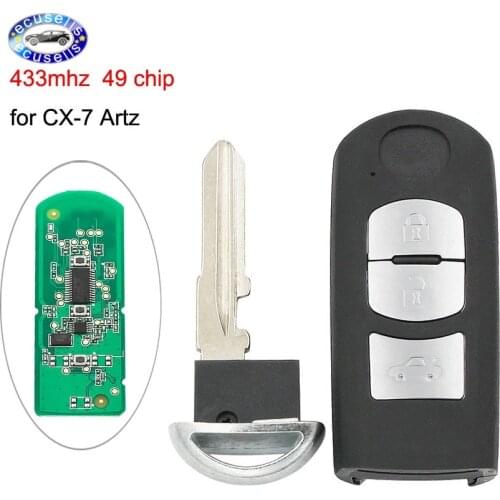Remote Key Fob 3 Button 433Mhz With 49 Chip for Mazda Mazda CX-7 Artz +Uncut Blade
