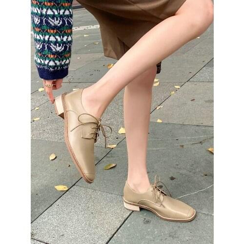 EshtonShero Womens Shoes Genuine Leather Brogue Shoe Vintage Spring Chunky Heel Shoes Woman Female Fashion Elegant Ladie Flats