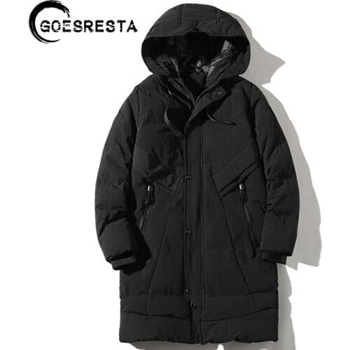 GOESRESTA 2020 Winter Thick Warm Jacket Men Zipper Pocket Fashion Long Parkas Casual Hooded Large Size Cotton Coat Men M-4XL