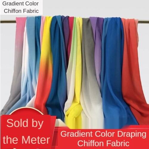 Gradient Chiffon Fabric By The Per Meter for Stage Show Dress Skirt Clothing Sewing Polyester Textile Cloth Purple Green Black