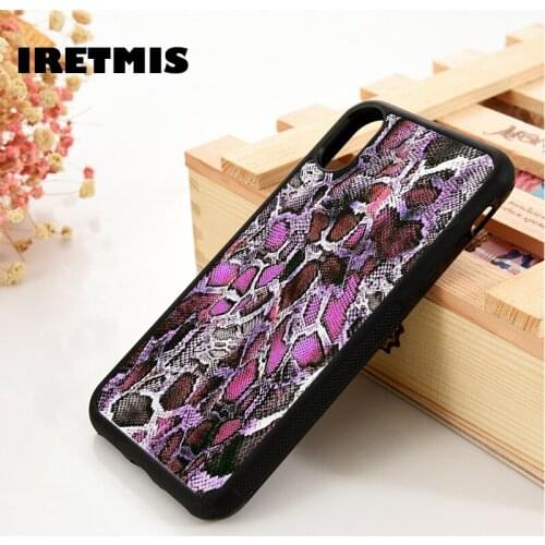 Iretmis 5 5S SE 6 6S TPU Silicone Rubber phone case cover for iPhone 7 8 plus X Xs 11 Pro Max XR Purple Snake Skin Camouflage