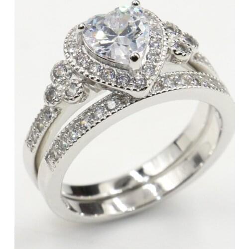 Cool Retro Jewelry 925 Sterling Silver Couple Rings Heart Shape 5A Cubic Zirconia CZEternity Wedding Engagement Bridal Ring Set