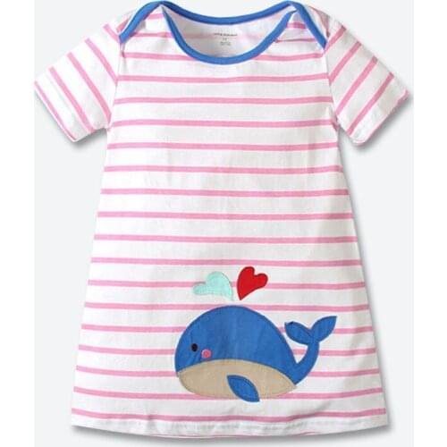 Summer Baby Girls Dress Kids Cotton Dresses Striped Dress Cute Cartoon Patches Children Clothes New Clothing Style 1-6 years