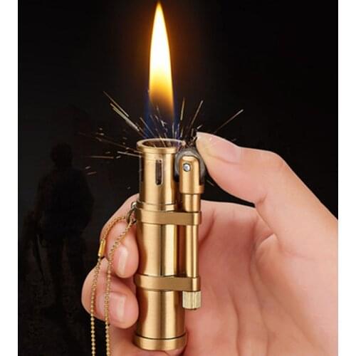 Metal Retro Kerosene Keychain Lighter Gadgets For Men Portable Outdoor Survival Tool Camping Unusual Smoke Lighters