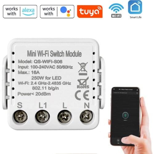 Tuya WiFi QS-WIFI-S06-16A 100~250V 1Gang Switch Module Home Light Electrical Converted Modification DIY Module APP/Voice Control