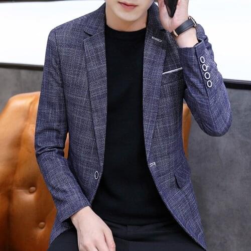 2021 mens new autumn single button suit youth plaid casual slim blazer