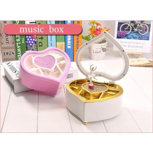 Heart Shape Dancing Ballerina Music Box PLastic Jewellery Box Girls Carousel Hand Crank Music Box Mechanism Gift