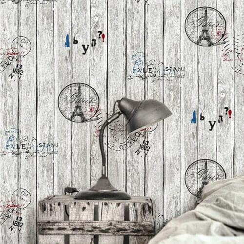 American style retro nostalgic letter tower wooden board wallpaper Bar Cafe clothing shop personalized stripe wallpaper