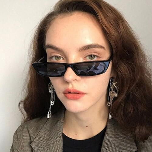 90S Vintage Rectangle Sunglasses Women Brand Designer Small Frame Sun Glasses Retro Black Eyewear Narrow Glasses Oculos De Sol