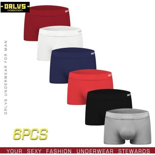 ORLVS 6PC/LOT Brand Underwear Men Boxer Penis Pouch Sexy Underpants Cueca Cotton Comfortable Boxer shorts Cotton Male Panties