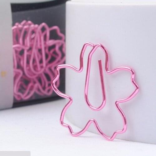 PPYY-12pcs/lot TOP QUALITY Plated Pink Paper Clips Sakura Paper Needle Bookmark Metal Memo Clip Stationery Cherry Blossoms Box C