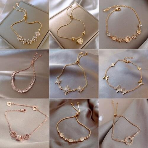 Simple personality jewelry with titanium zircon rhinestone flower love circle bracelet for student girlfriend birthday wholesale