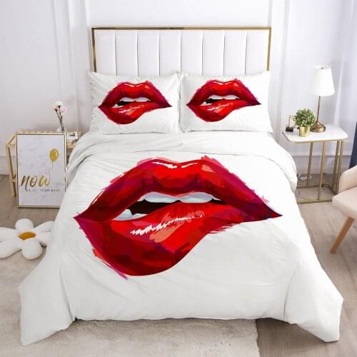 Luxury Bedding Sets Bed Linens Duvet/Quilt/Comforter Cover Set White Single Double Full Twin Size 3D Red Lip Design Home Textile