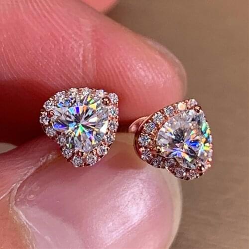 Huitan Romantic Womens Heart Stud Earring 3 Color Simple Stylish Girl Love Earring Gift Brilliant Cubic Zirconia Luxury Jewelry