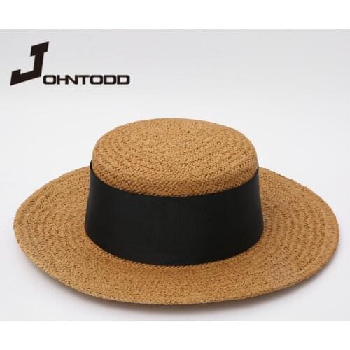 2021 New Summer Women Flat Cap Straw Hat with Big Ribbon Sun Fedora Hats Retro Braided Hat Female Sunshade Visors Hat Breathable