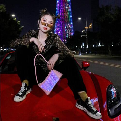 Single Shoulder Armpit Tote Bag Ladies One Underarm Small Led Fiber Optic Light Up Party Night Daily Life HandBag