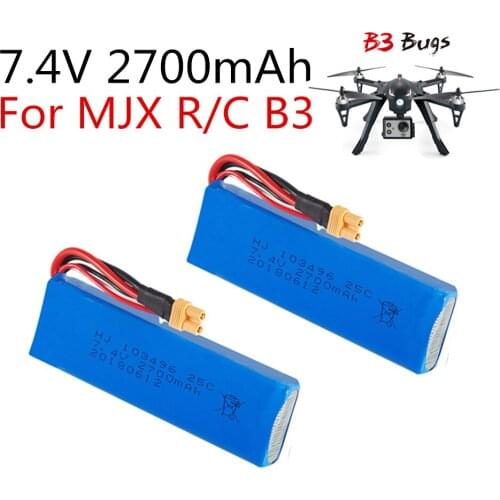 Super upgrade 7.4V 25C 2700mAh Battery Rechargeable MJX Bugs 3 RC Quadcopter Spare Parts Lipo Battery 7.4v 2700mah