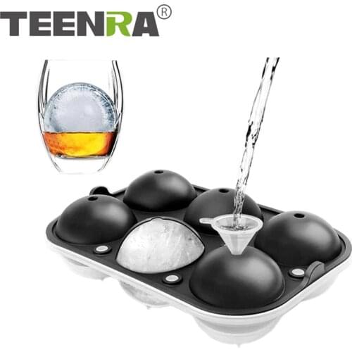 TEENRA 6 Holes Round Ice Cube Tray Large Silicone Sphere Ice Ball Mold Cocktail Whiskey Ice Ball Maker Kitchen Accessories Tools