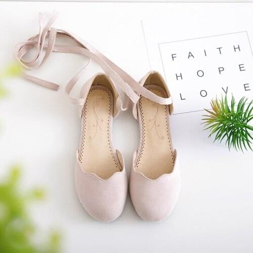 Mori Girl Line Fairy Sandals Summer New Suede Cross Strap round Toe Flat Ballet Cute Sweet Large Size Womens kawaii lolita shoe