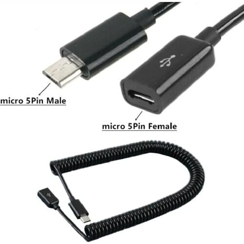 Micro USB Female to Micro USB Male F/M Extension Extender Date Charging Short Cable Black Charging Spiral Cable Cord 250cm 2.5m