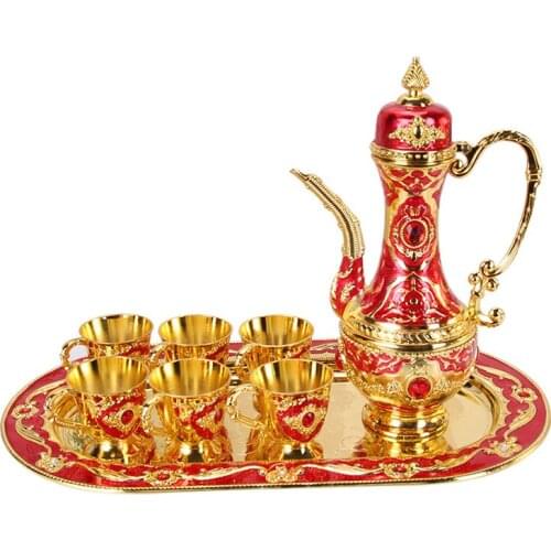 Retro Palace Wine Set Wedding Zinc Alloy Bar Tender Sets Metal Gold Silver Wine Pot White Flagon Gift Set Home Decor