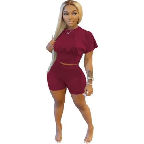 Womens Clothing 2021 Summer New Solid Color Sports Suit with Shorts Fashion Casual Woman Tracksuit 2 Piece Set Streetwear