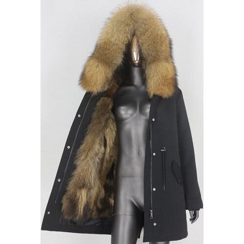 2021 New Real Fur Coat Winter Jacket Women Long Parka Waterproof Natural Raccoon Fur Collar Hood Thick Warm Fox Fur Liner
