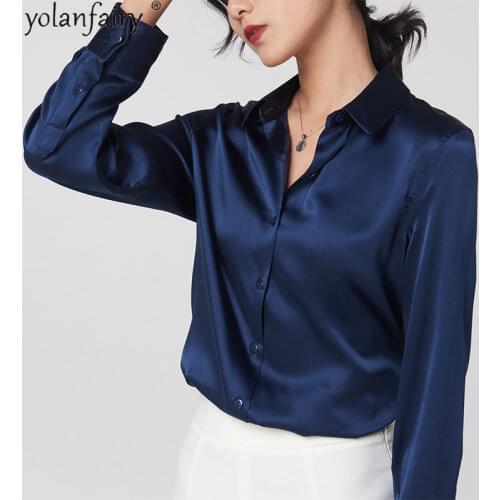 Button Up Shirt Women Korean Real Silk Blouse Long Sleeve Top Female Elegant Shirts Womens Tops and Blouses 2021 Ropa Mujer