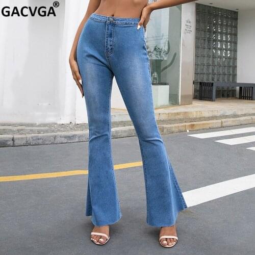 GACVGA Sexy Flared Jeans Women Plus Size High Waisted Denim Pants Wide Leg Vintage 2021 Autumn Streetwear Full Length Trousers