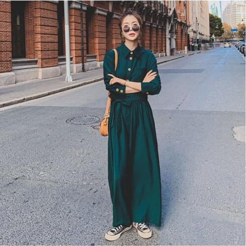 Long Sleeve Shirt Style Wide Leg Jumpsuits Women Elegant Fashion Loose Drawstring Waist Casual One Piece Pants Set Overalls 2510