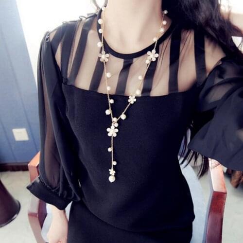 Origianl Flower Long Necklace for Women Fashion Simulated Pearl Jewelry Tassel Perlas Necklaces & Pendants Bijoux Gift
