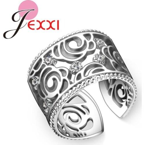 Vintage style Genuine925 Silver Exquisite Flower Shape Opening Adjustable Hollow Ladies Girls Women Finger Ring Daily