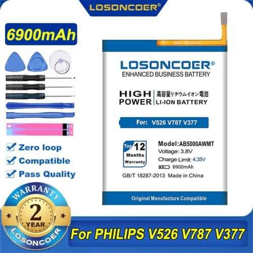 100% Original LOSONCOER AB5000AWMT 6900mAh For PHILIPS V526 V787 V377 CTV787 For Xenium CTV526 Battery