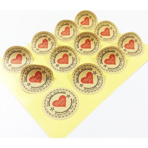 100 Pcs Thank you Heart Round Eco-friendly Kraft Label Seal Sticker Students DIY Retro Label For Handmade Products