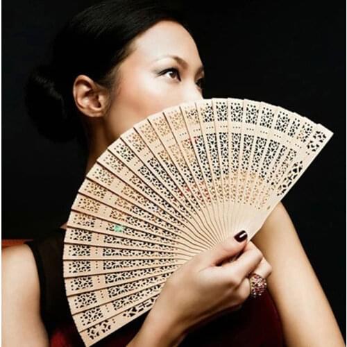 20cm Fragrant Home Decoration Crafts Bamboo Wooden Fan Summer Accesory Art Folding Carved Hand Fan Party