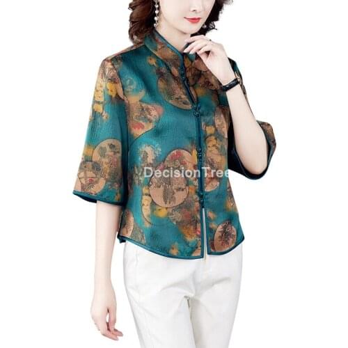 2021 traditional chinese shirt chinese style tops retro folk tea clothing flower print blouses women daily chiffon qipao blouse