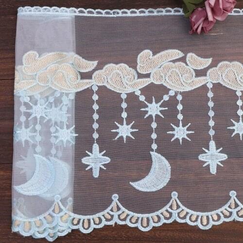 30Yards Lace Trim Embroidery Bridal Jewelry Wedding Craft Sewing Fabric Mesh Moon Shape Ribbon 32cm Width