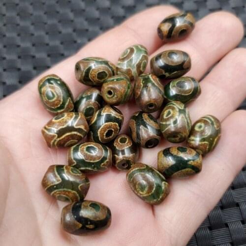 4pcs/lot Vintage 12mm*8mm Prayer Natural Tibetan Mystical Agates Dzi 3 Green Eyed Beads DIY Bracelet Necklace Gift