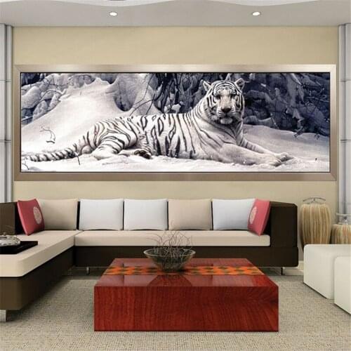 5D Diy Diamond Painting Cross Stitch White Tiger Round Diamond Mosaic Diamond Embroidery Animals Home Paintings Hobbies Crafts