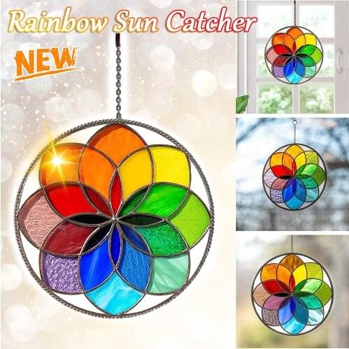 Acrylic Rainbow Stained Glass Sun Catcher Suncatcher Window Colorful Hanging Ornament Panel Pendant Door Room Wall Decor