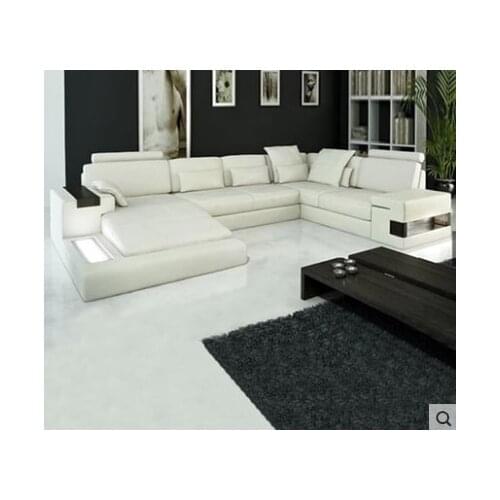 Large sofas u shaped corner sofa set with led light, living room furniture,genuine leather