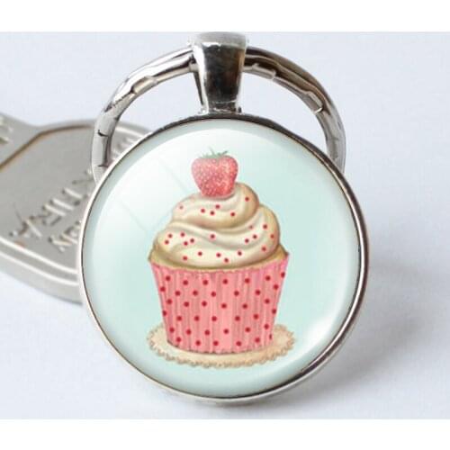 Cupcake Round Glass Dome Cabochon Keychains Glass Dome Pendant Keyrings,Friendship Couple Gift, Christmas