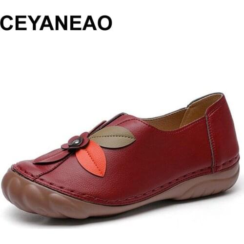 CEYANEAO European Beauty Retro Flower Round Head Low-cut Lazy Shoes Ethnic Style Soft Bottom Large Size Single Shoes Zapatillas