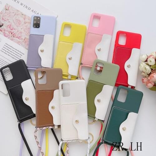 Credit Card WallePhone Case For Samsung Galaxy S20 FE S30plus A30 A51 A71 A50 A70 A42 Strap Cord Chain TPU Tape Back Cover Shell