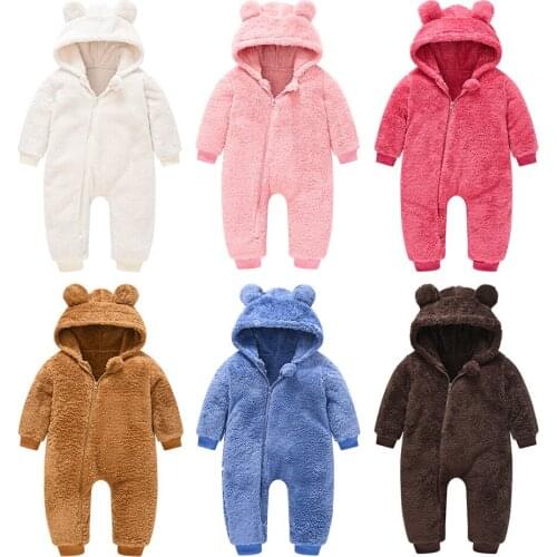 Baby Kids Winter Hooded Rompers with Ears Cute Boys Girls Clothes Cotton Newborn Toddler Clothes Infant Jumpsuits Warm Clothing