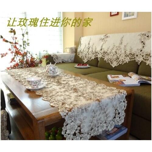 Champ-agne Rose Elegant Embroidery Table Runner Pastoral Fabric Tea tablecloth, Luxury Table mat table Cover for decoration