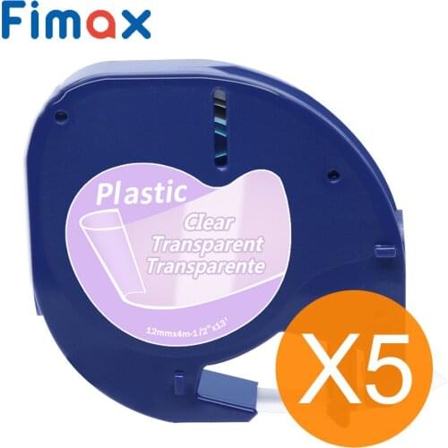 Fimax 5 Pack Compatible for DYMO LetraTag Tape 16952 12267 16951 12268 Black on Clear Plastic Label Tape 12mm for Label Printer