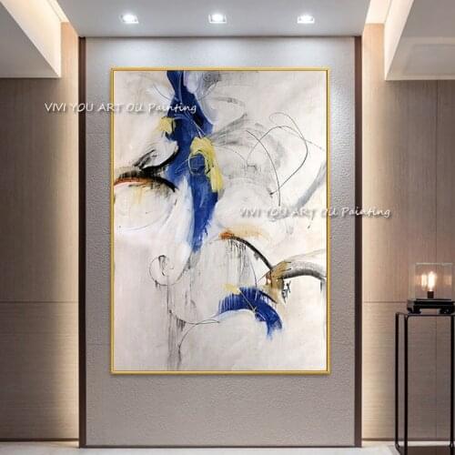 Purple Yellow Crane Couple Wall Art Paintings Hand Painted Modern Oil Painting on Canvas Picture For Living Room Home Decor