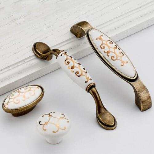 Ceramic Door Handles European Style Crack Kitchen Cabinet Handles Door Knobs And Zinc Alloy Furniture Drawer Push Pull Handles