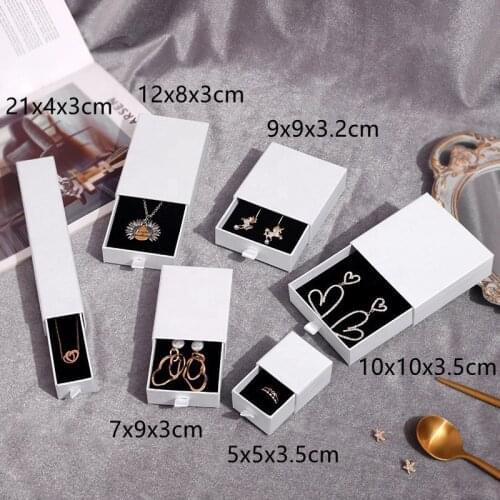 Wholesale 100pcs/lot Jewelry Gift Boxes Custom white Paper jewelry boxes with logo Earring Ring Necklace gift packaging box
